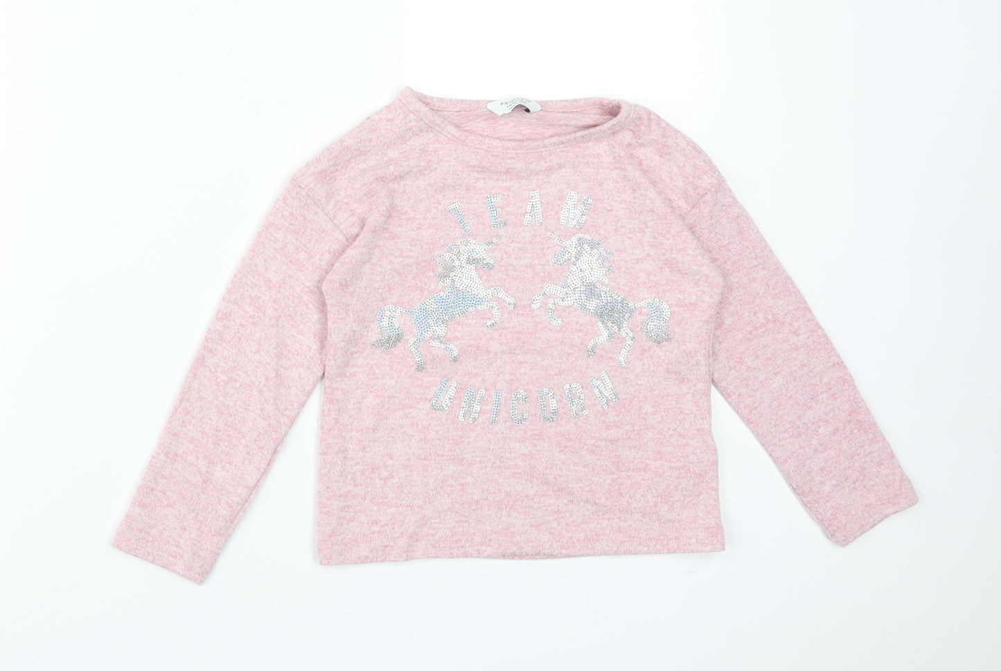 Primark Girls Pink  Viscose Basic T-Shirt Size 4-5 Years Round Neck  - TEAM UNICORN