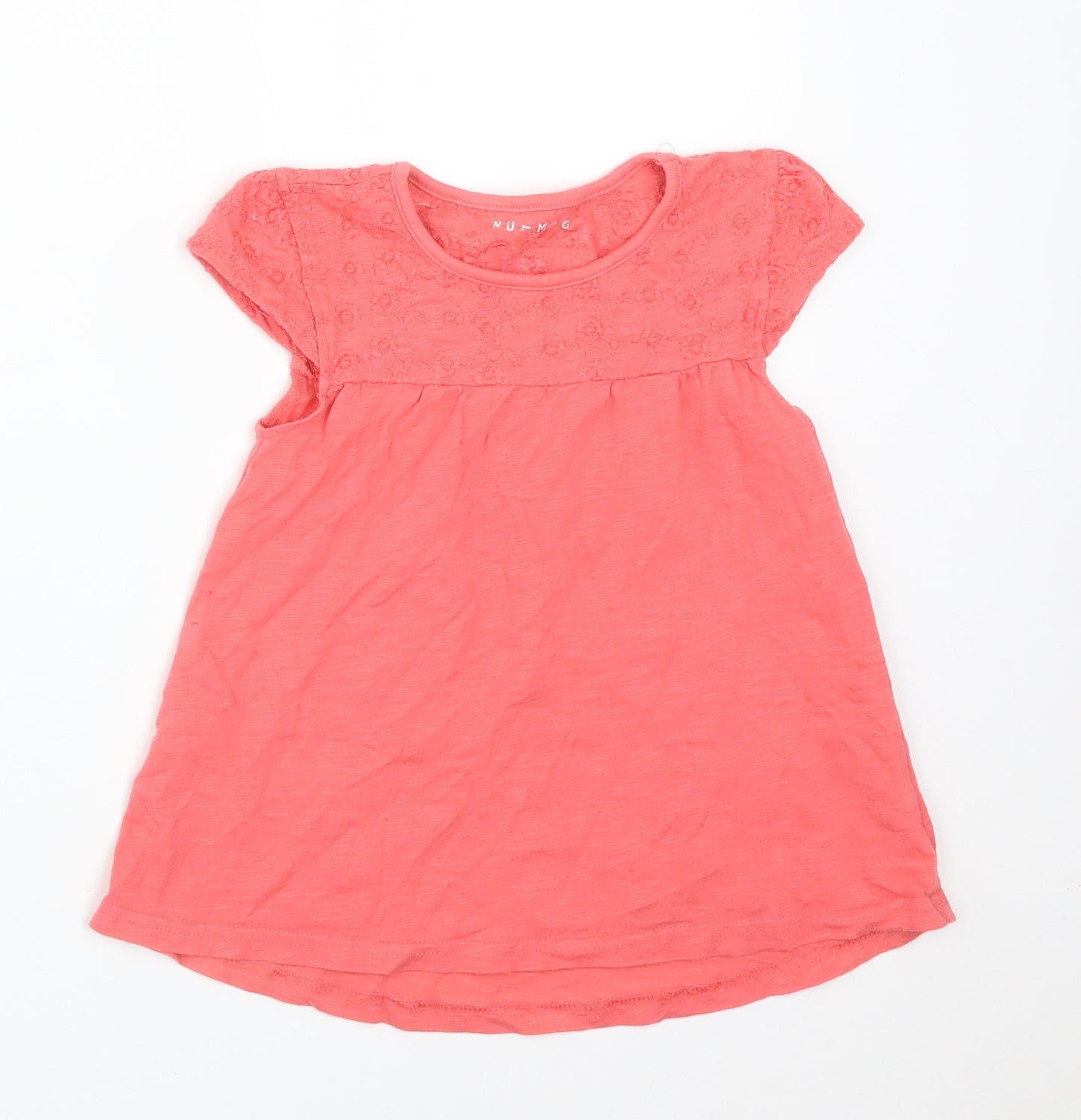Nutmeg Girls Pink Floral Cotton Basic T-Shirt Size 4-5 Years Round Neck