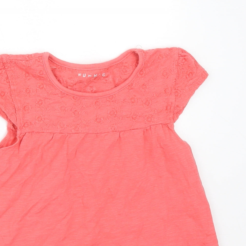 Nutmeg Girls Pink Floral Cotton Basic T-Shirt Size 4-5 Years Round Neck