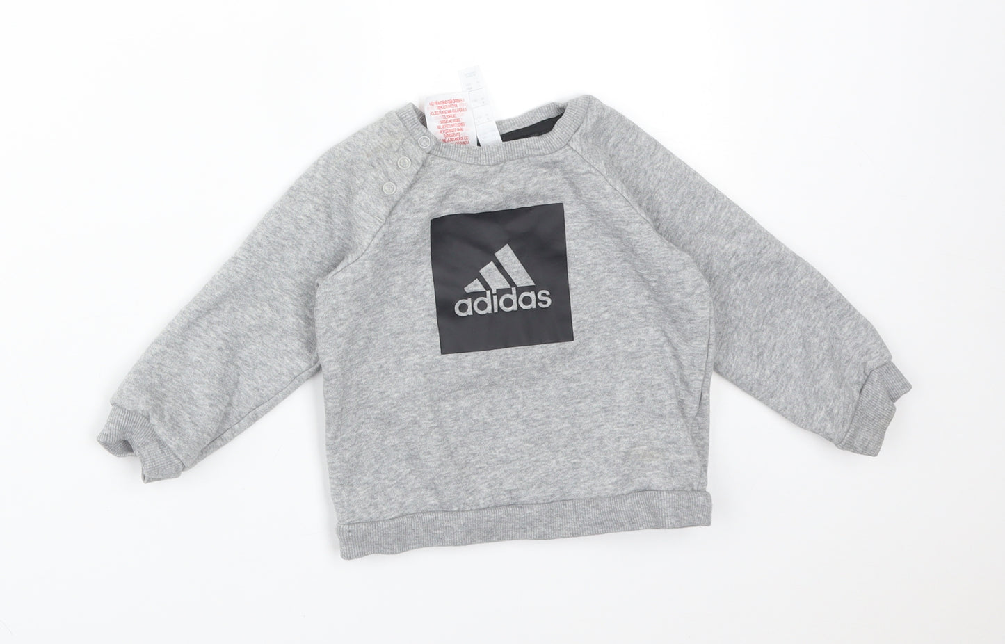 adidas Boys Grey  Cotton Basic T-Shirt Size 9-12 Months Crew Neck  - ADIDAS