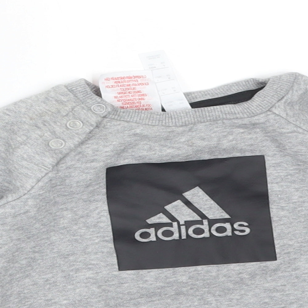 adidas Boys Grey  Cotton Basic T-Shirt Size 9-12 Months Crew Neck  - ADIDAS