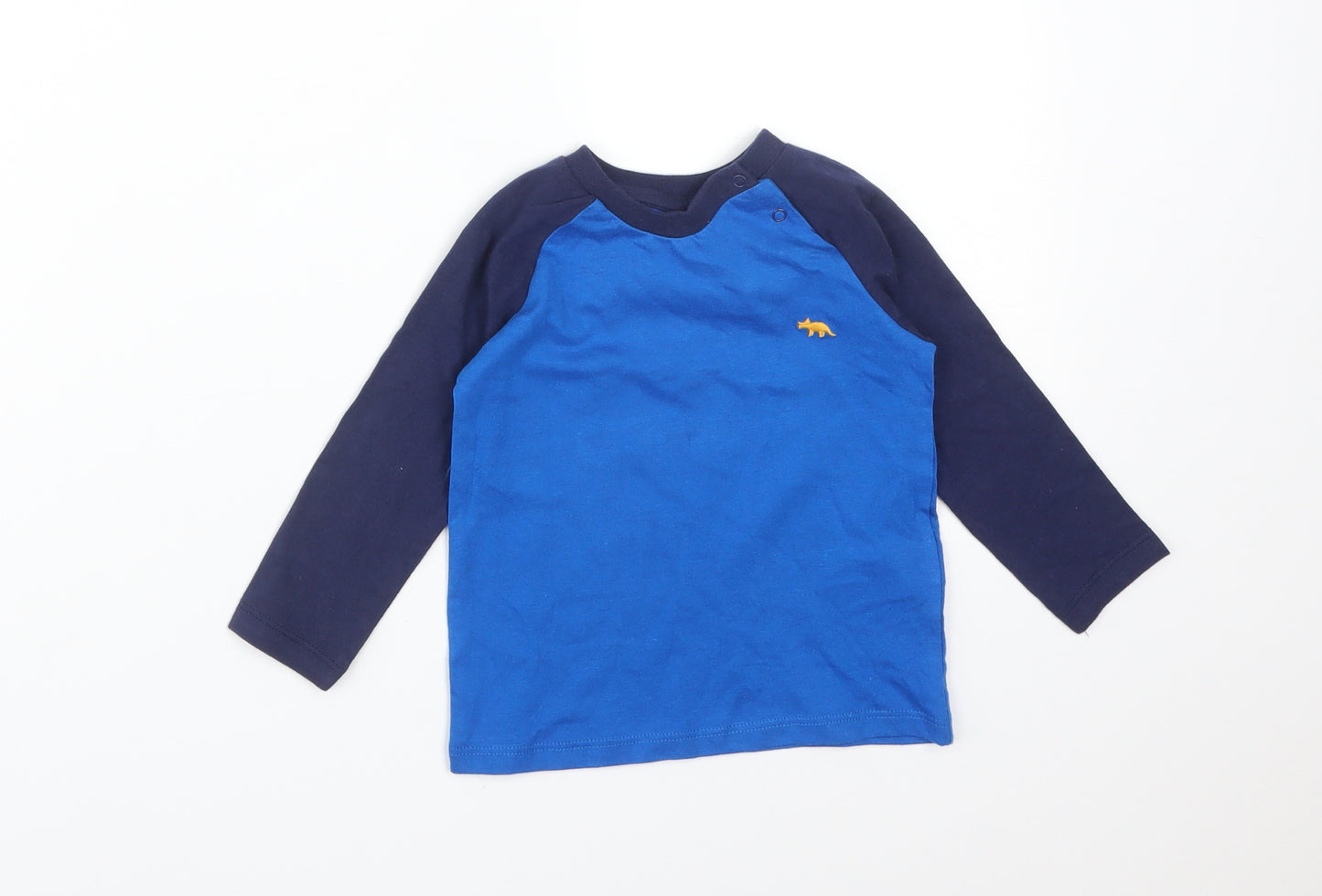 F&F Boys Blue Colourblock Cotton Basic T-Shirt Size 9-12 Months Crew Neck