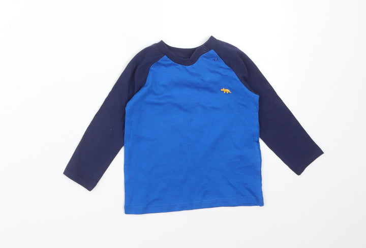 F&F Boys Blue Colourblock Cotton Basic T-Shirt Size 9-12 Months Crew Neck