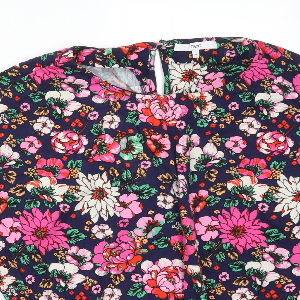 NEXT Womens Multicoloured Floral Cotton Basic T-Shirt Size 14 Round Neck