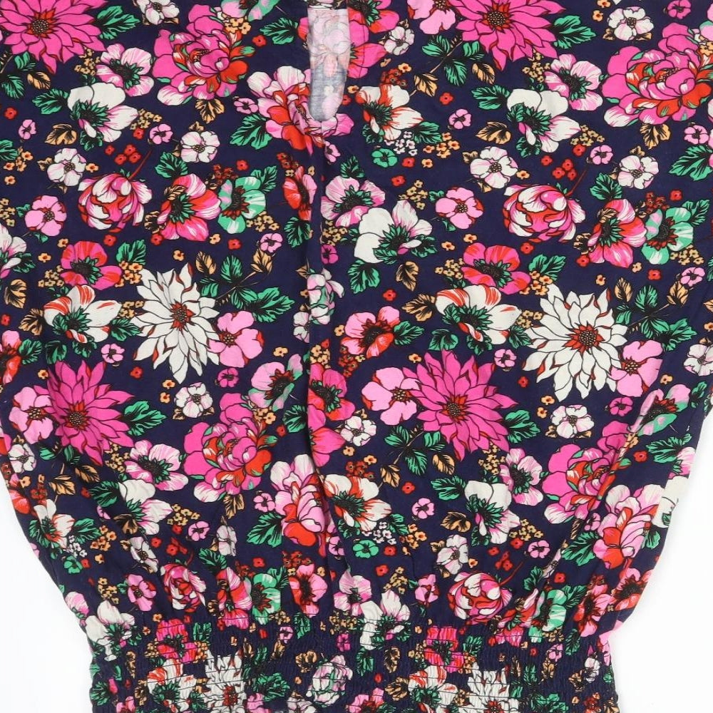 NEXT Womens Multicoloured Floral Cotton Basic T-Shirt Size 14 Round Neck