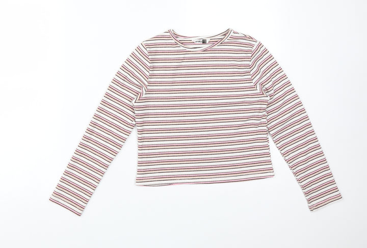 PEP&CO Girls Multicoloured Striped Polyester Basic T-Shirt Size 8-9 Years Crew Neck