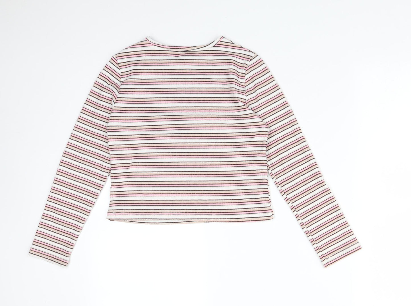 PEP&CO Girls Multicoloured Striped Polyester Basic T-Shirt Size 8-9 Years Crew Neck