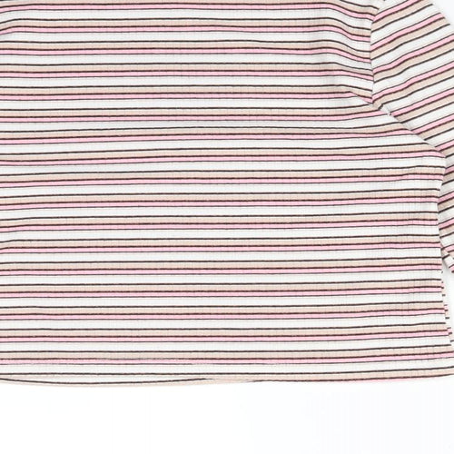 PEP&CO Girls Multicoloured Striped Polyester Basic T-Shirt Size 8-9 Years Crew Neck