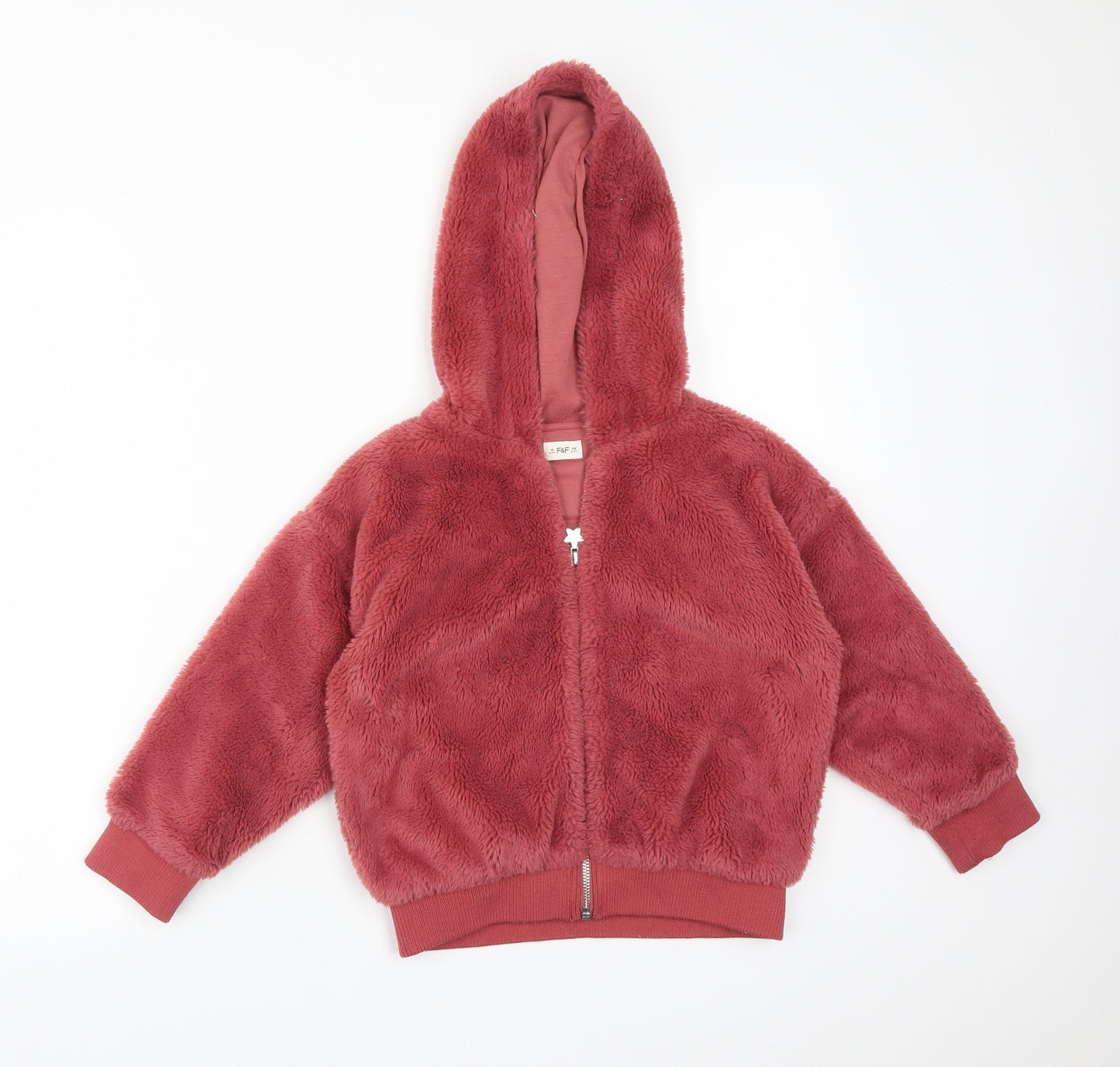 F&F Girls Pink  Polyester Full Zip Hoodie Size 6-7 Years