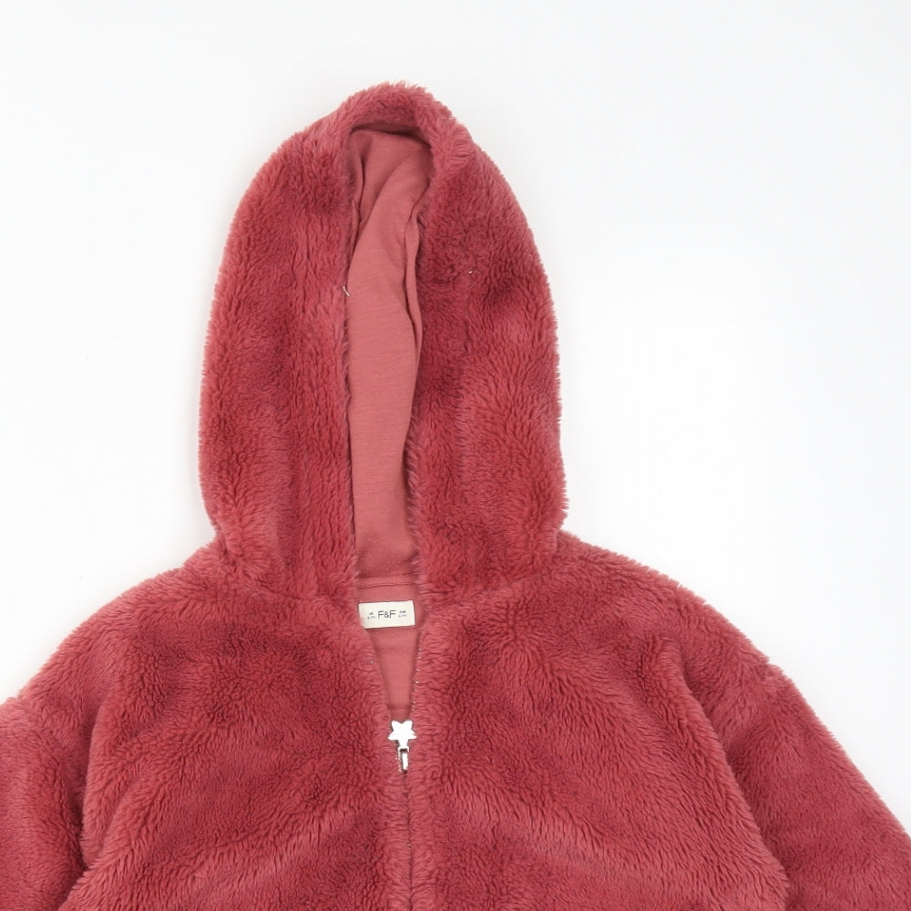 F&F Girls Pink  Polyester Full Zip Hoodie Size 6-7 Years