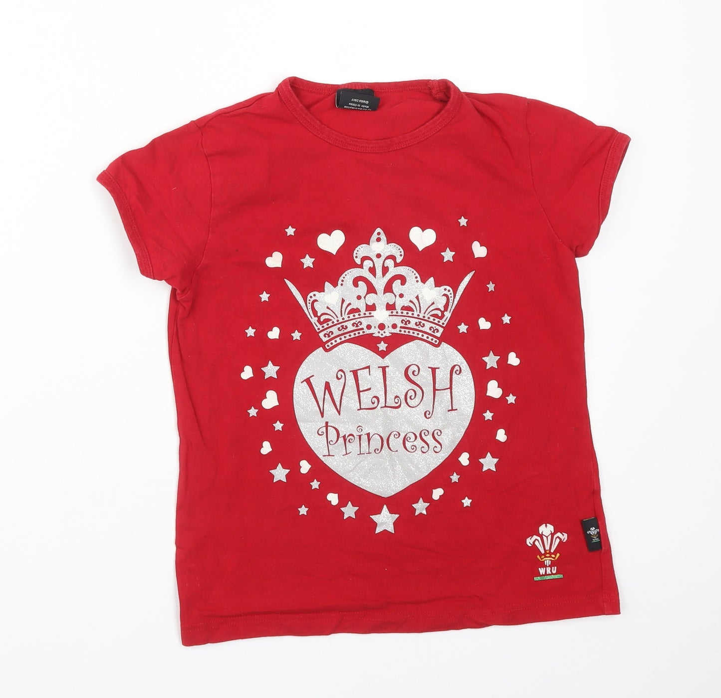 WRU Girls Red  Cotton Basic T-Shirt Size 9-10 Years Crew Neck  - WELSH PRINCESS