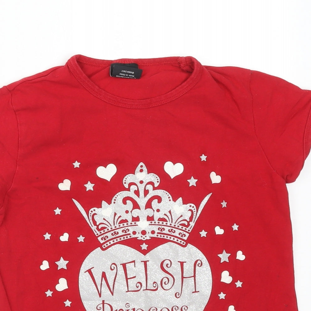 WRU Girls Red  Cotton Basic T-Shirt Size 9-10 Years Crew Neck  - WELSH PRINCESS