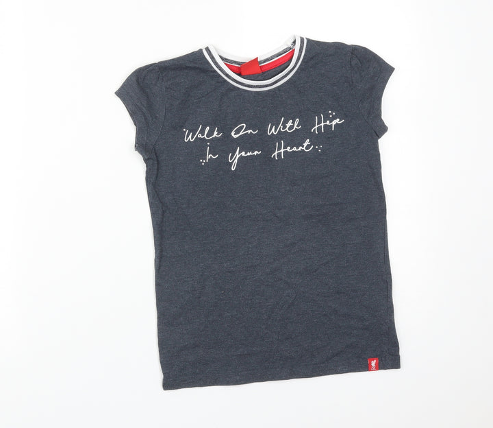 Liverpool FC Girls Grey Cotton Basic T-Shirt Size 7-8 Years Crew Neck - LFC. WALK ON WITH HOPE IN YOUR HEART