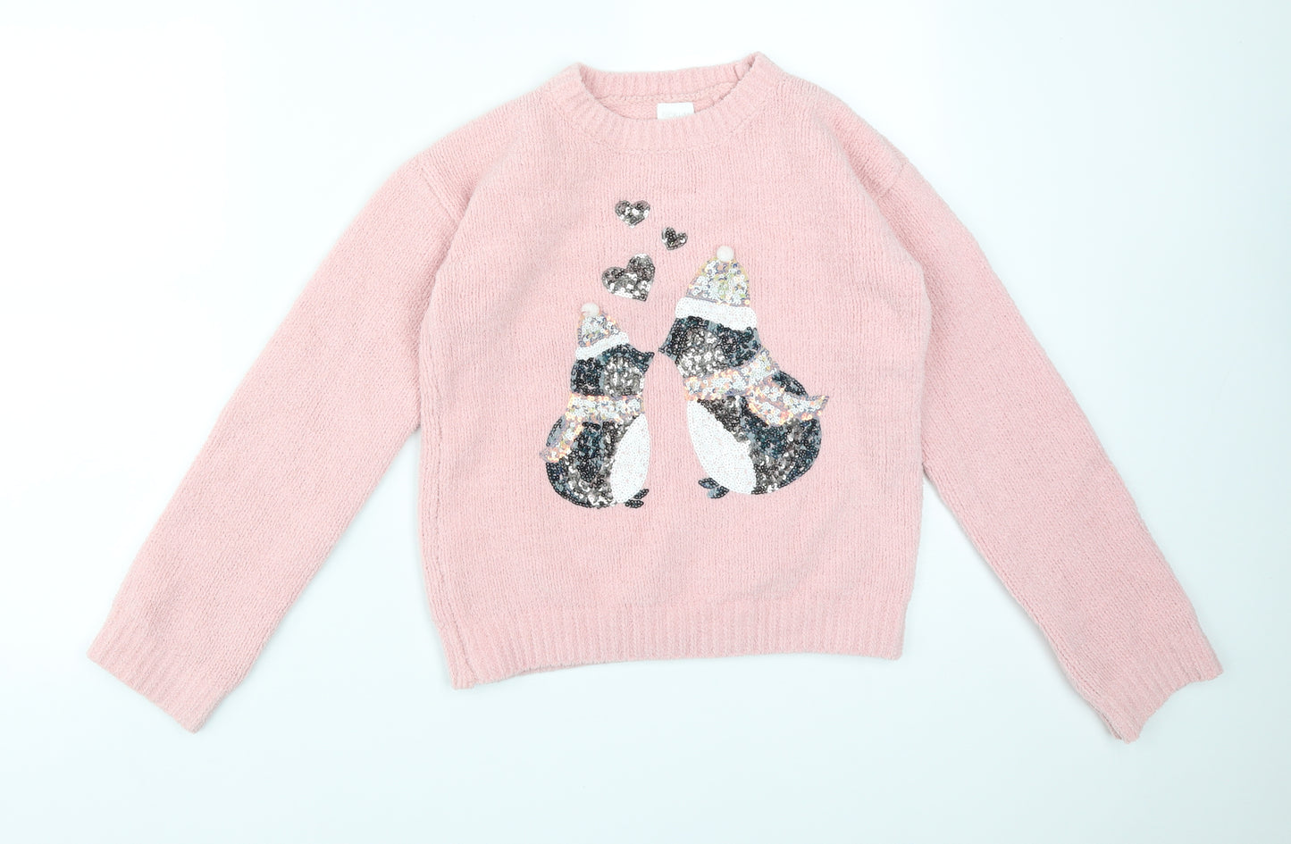 F&F Girls Pink  Polyester Pullover Sweatshirt Size 10-11 Years   - BIRDS