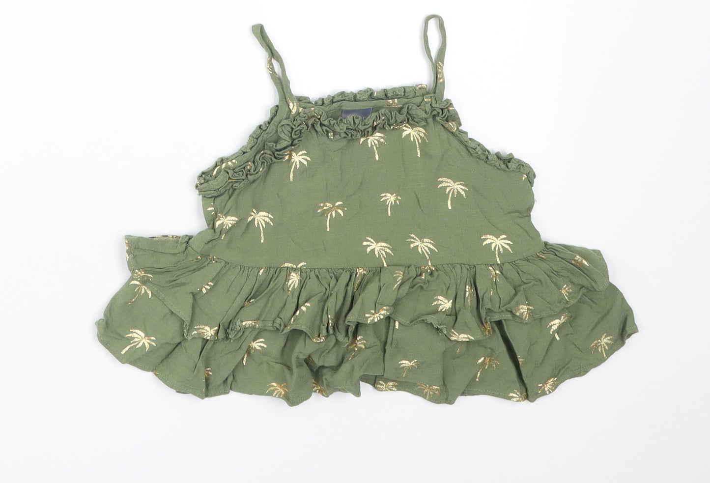 NEXT Girls Green  Viscose Camisole T-Shirt Size 12-18 Months Square Neck  - PALM TREES
