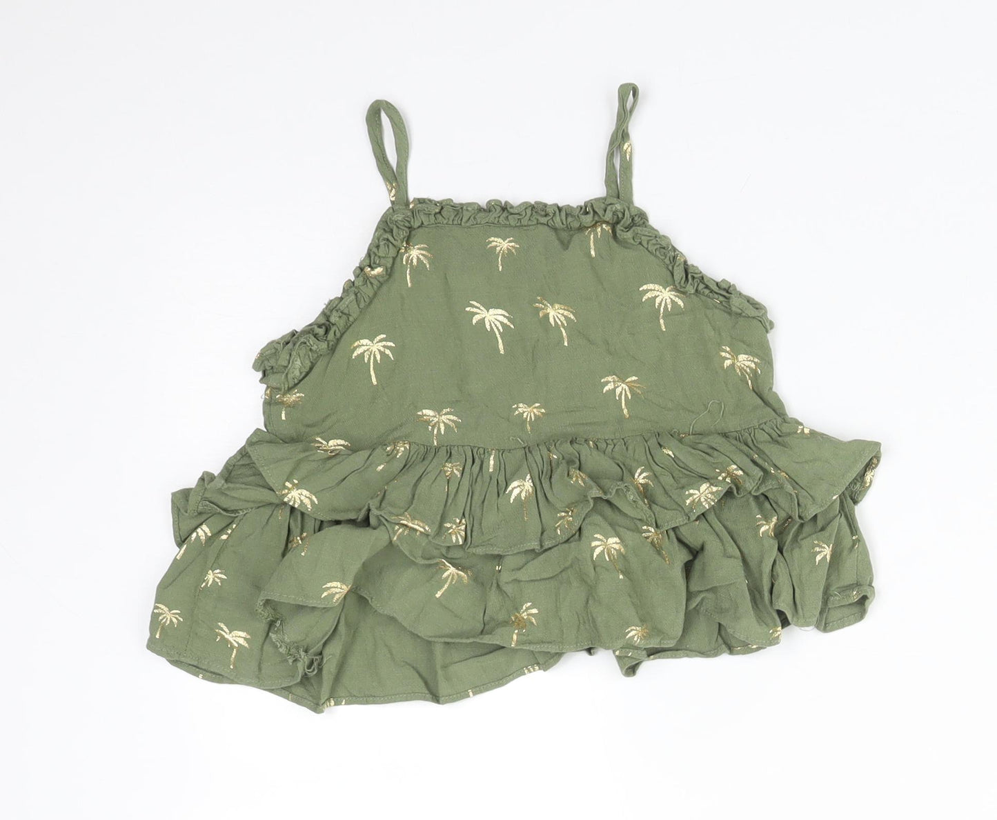 NEXT Girls Green  Viscose Camisole T-Shirt Size 12-18 Months Square Neck  - PALM TREES