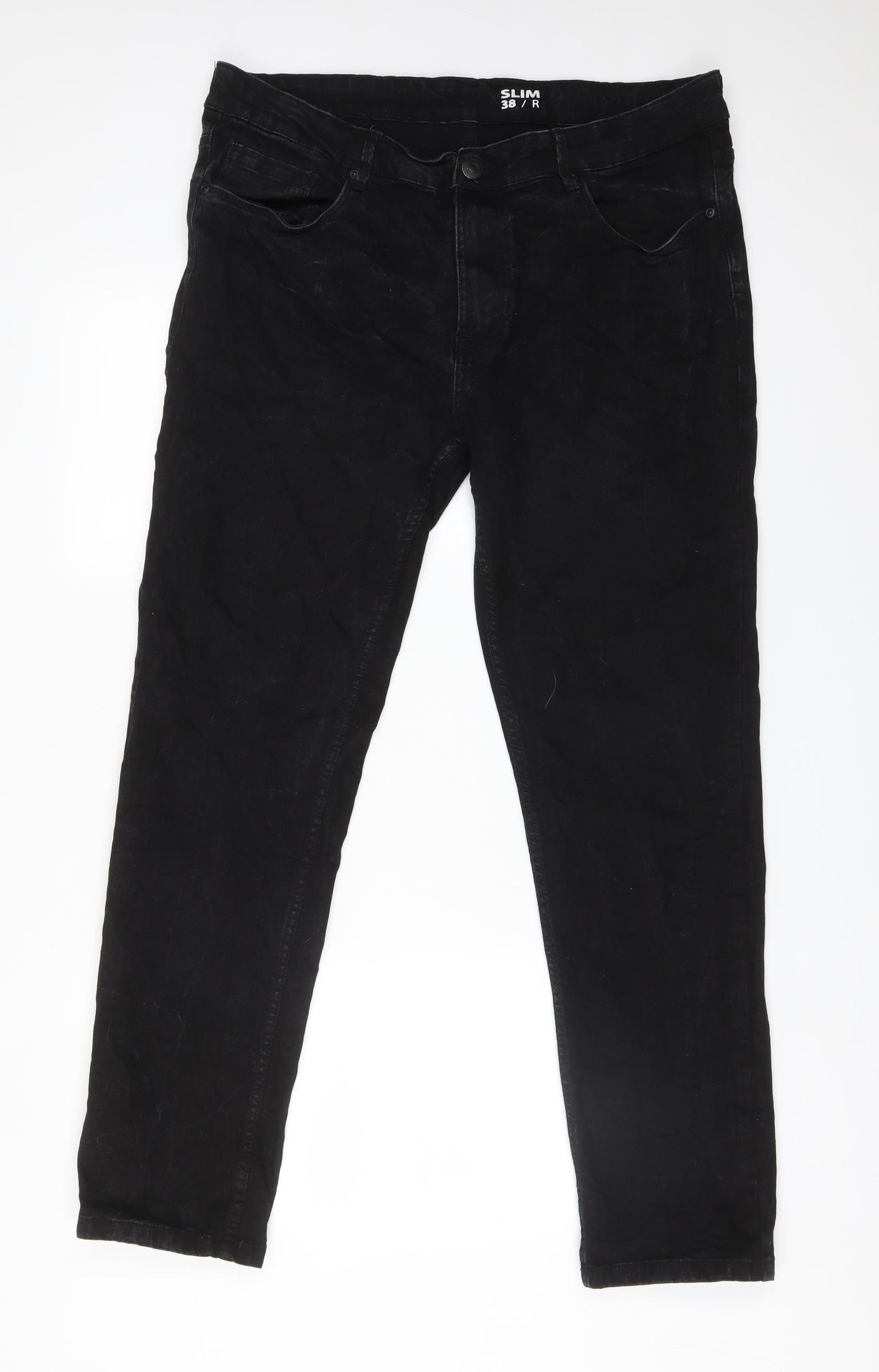 Peacocks Mens Black  Cotton Straight Jeans Size 38 L30 in Slim