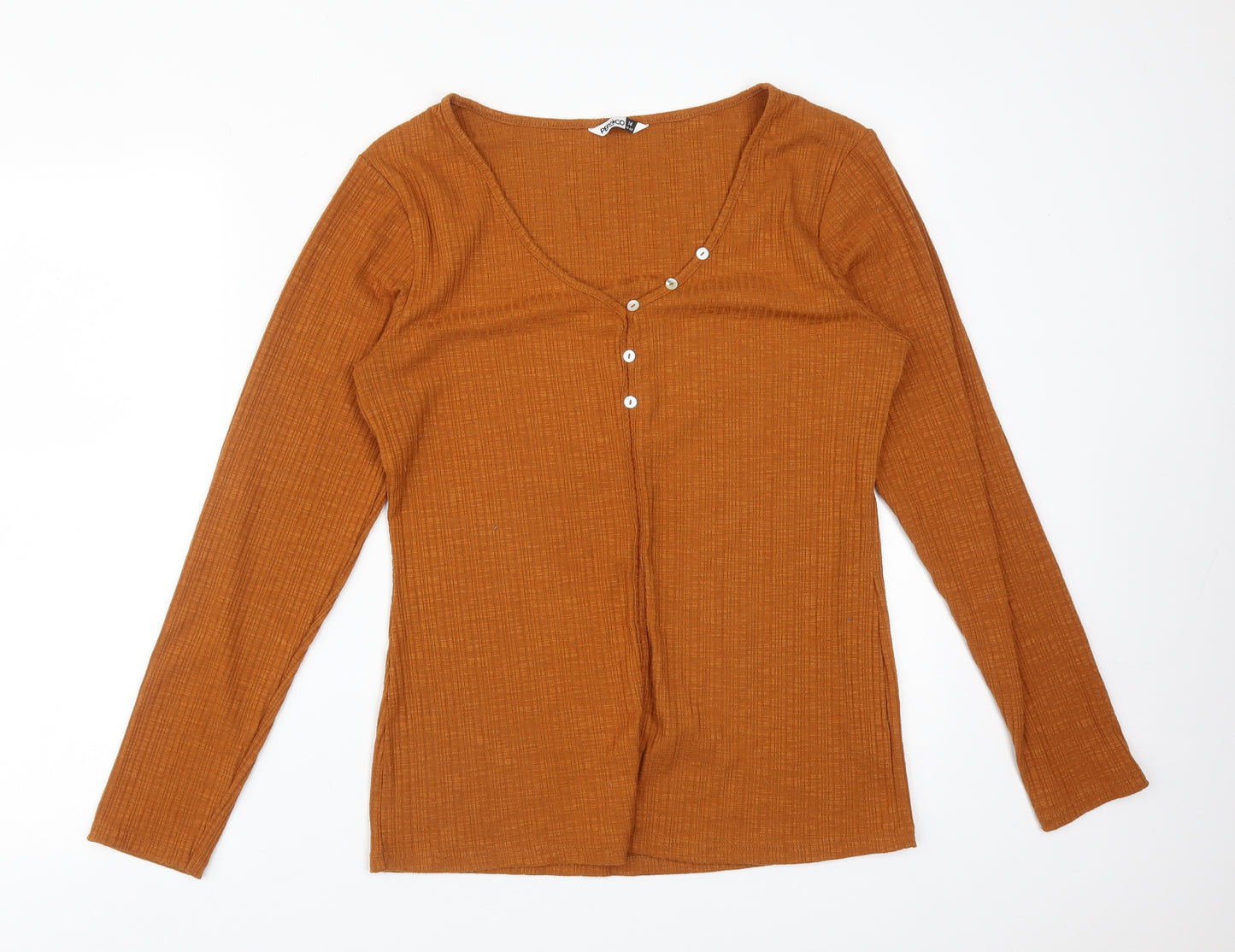 PEP&CO Womens Orange  Polyester Basic T-Shirt Size 14 V-Neck