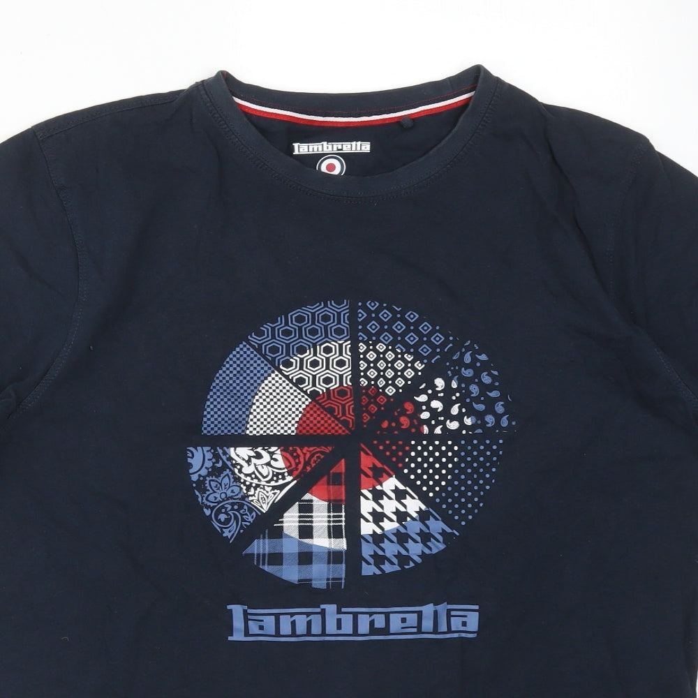 Lambretta Mens Blue  Cotton  T-Shirt Size M Round Neck
