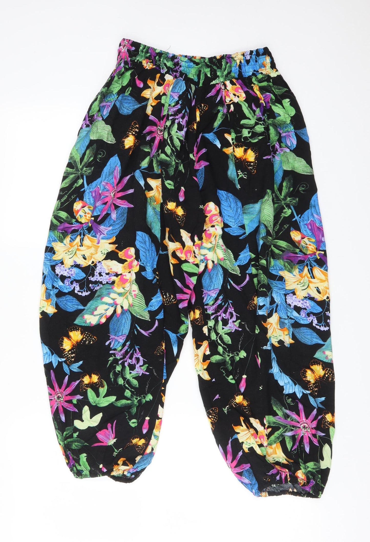 M&S Womens Multicoloured Floral Viscose Bloomer Trousers Size M L24 in Regular
