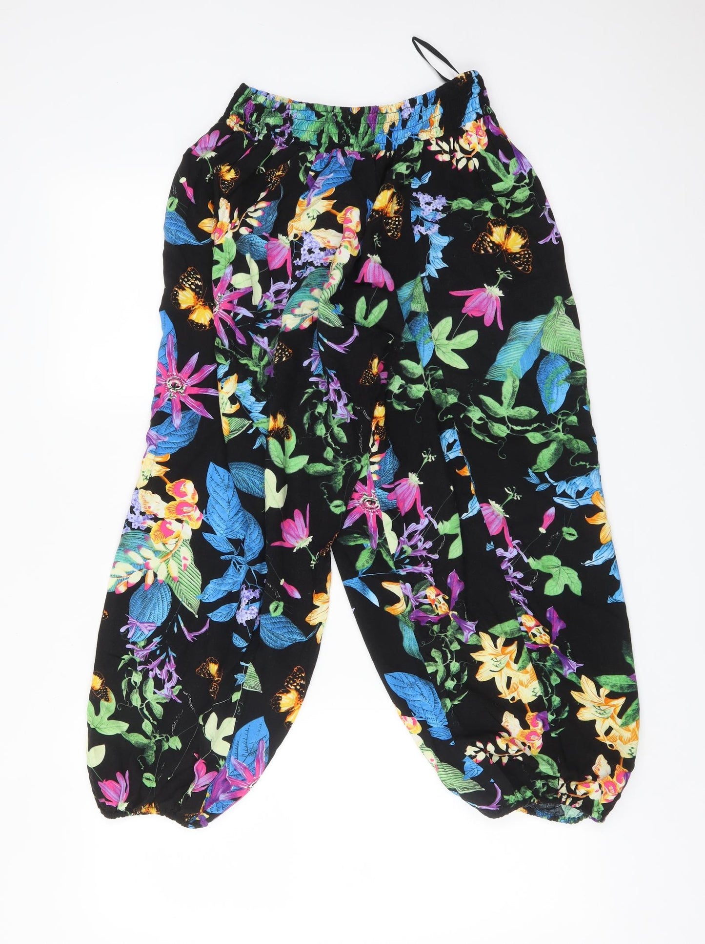 M&S Womens Multicoloured Floral Viscose Bloomer Trousers Size M L24 in Regular