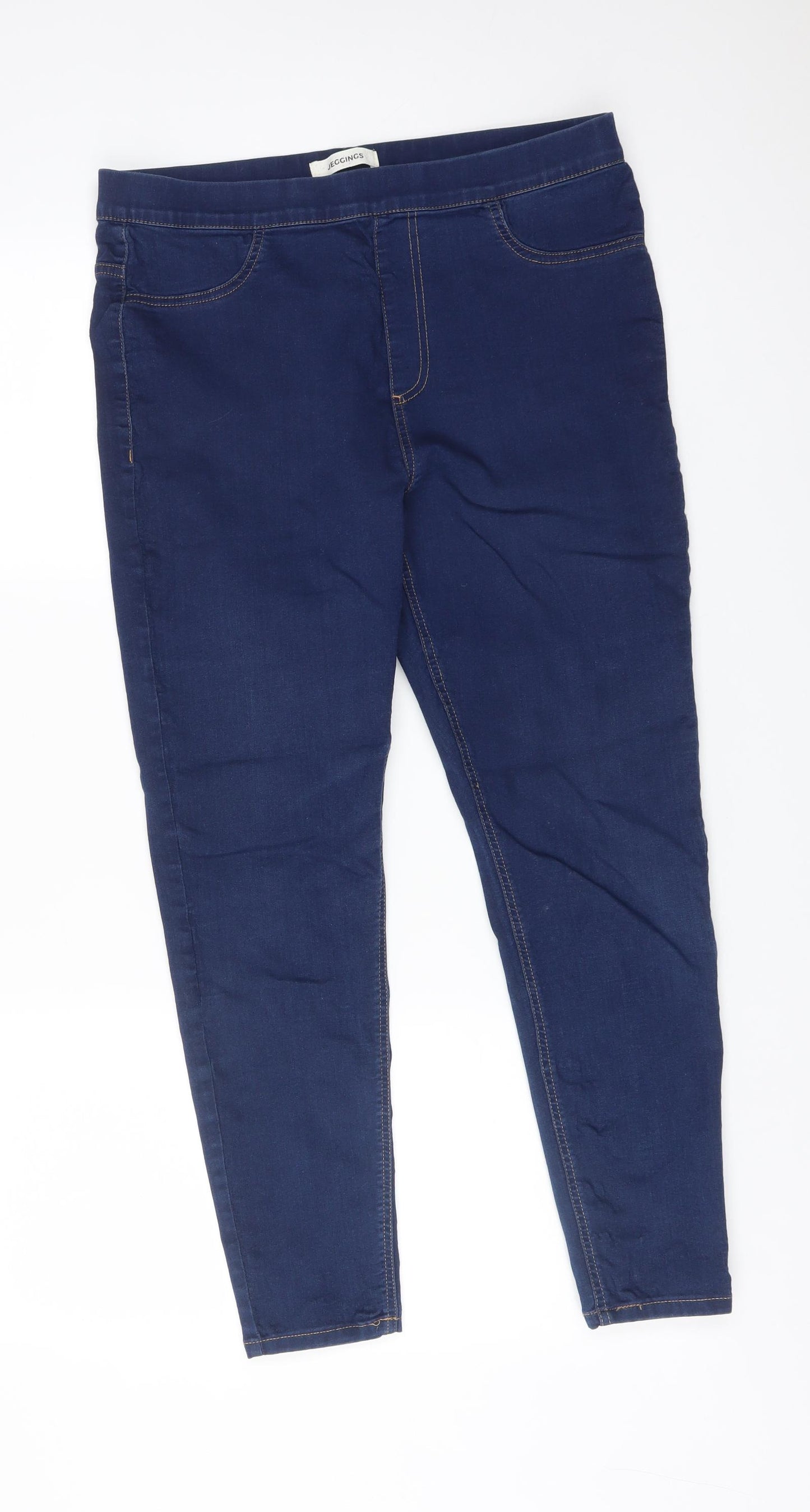 M&S Womens Blue  Cotton Jegging Leggings Size 14 L26 in