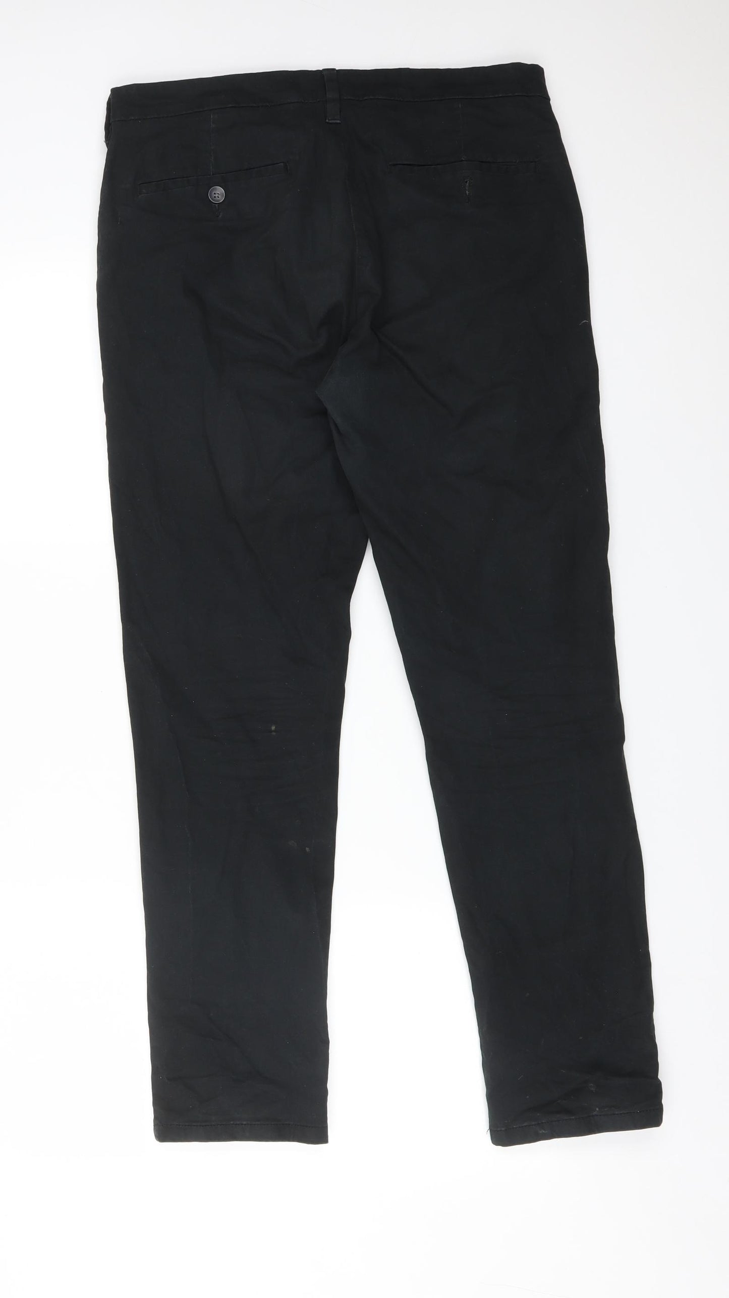 M&S Mens Black  Cotton Chino Trousers Size 32 L29 in Regular