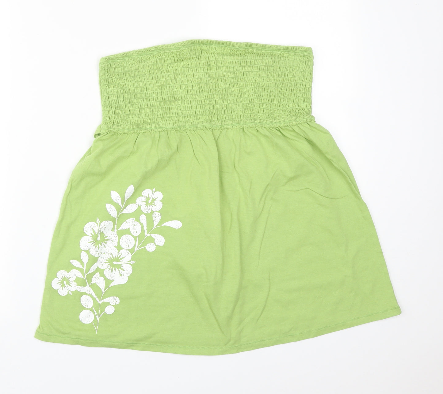 Papaya Womens Green Floral Cotton Basic T-Shirt Size 14 Off the Shoulder