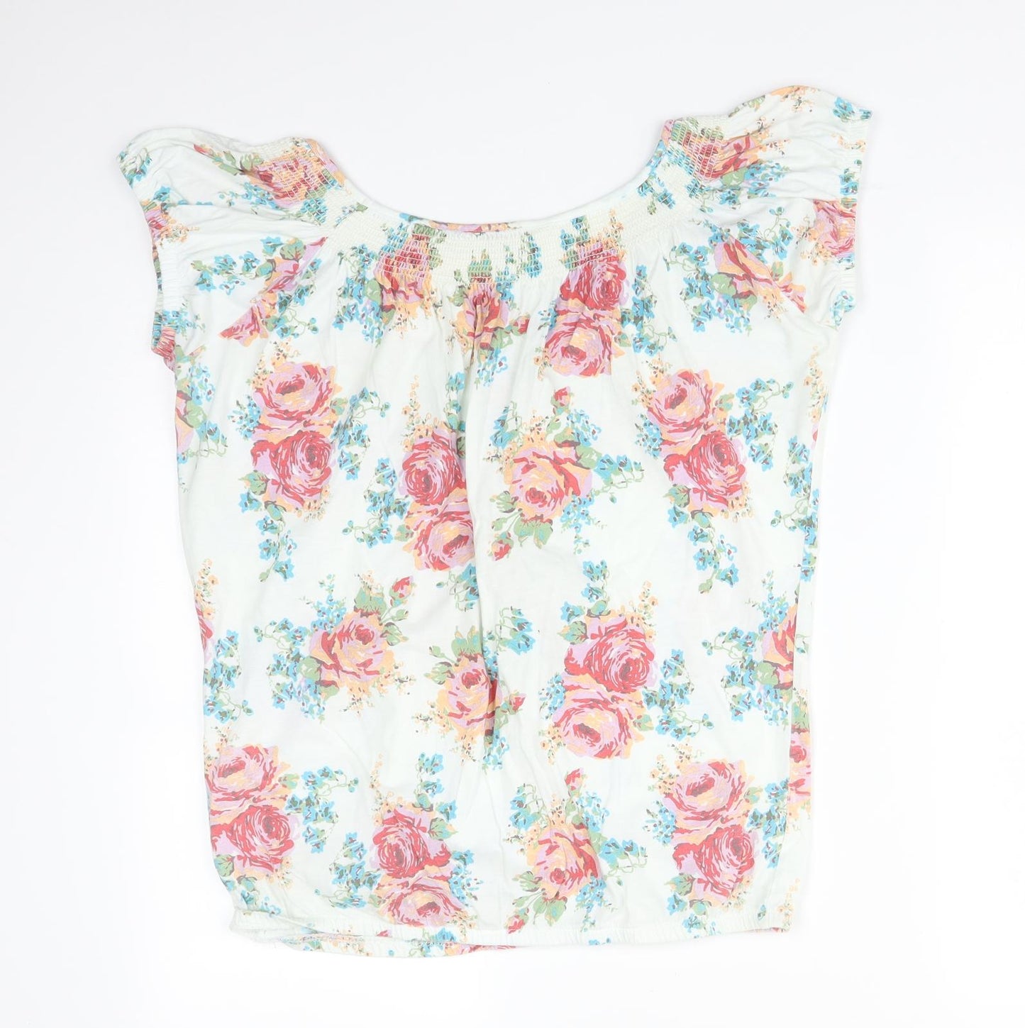 New Look Womens Multicoloured Floral Cotton Basic T-Shirt Size 14 Round Neck