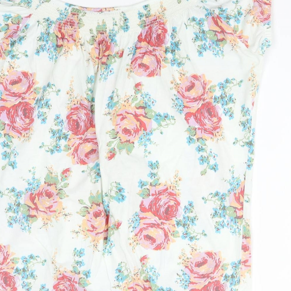 New Look Womens Multicoloured Floral Cotton Basic T-Shirt Size 14 Round Neck