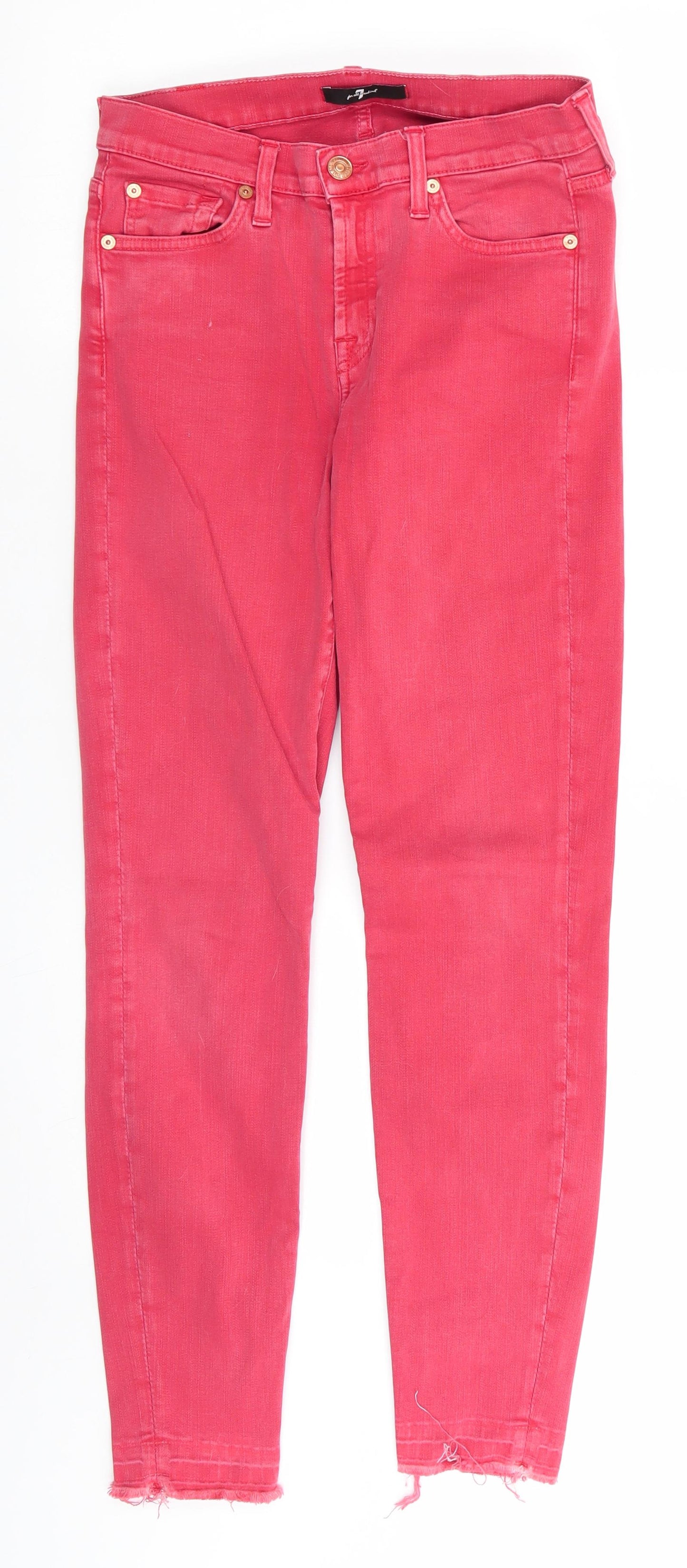 7 For All Mankind Womens Red  Cotton Skinny Jeans  L27 in   - Deep coral Freyed hems