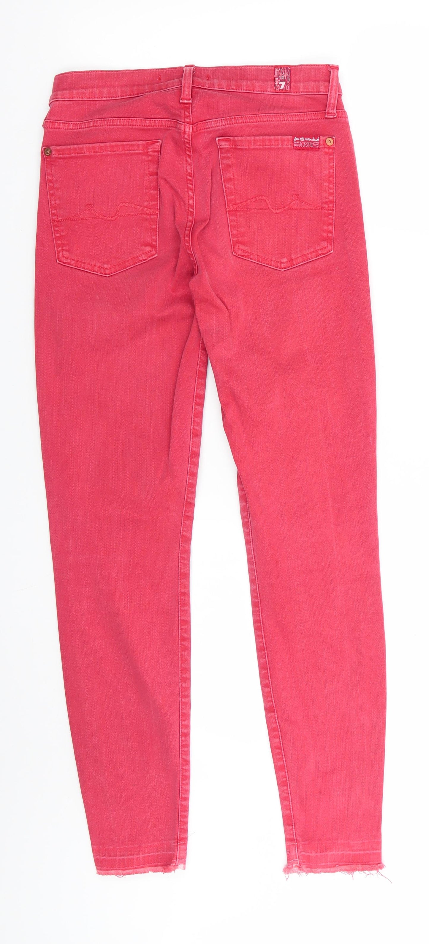 7 For All Mankind Womens Red  Cotton Skinny Jeans  L27 in   - Deep coral Freyed hems
