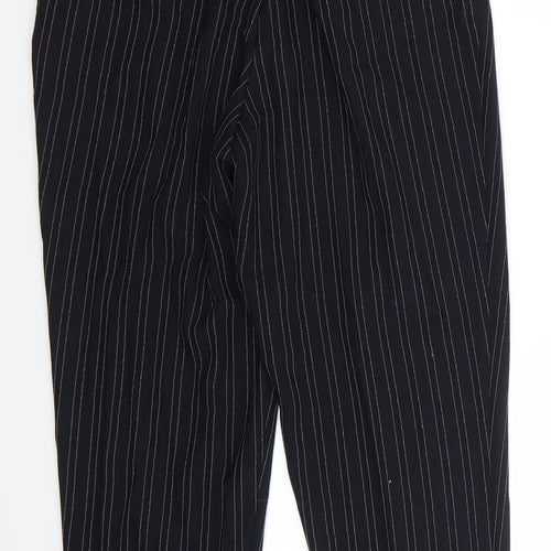 Elegance Womens Black Striped Polyester Trousers  Size 14 L29 in Regular  - Side Elastication White fine stripe