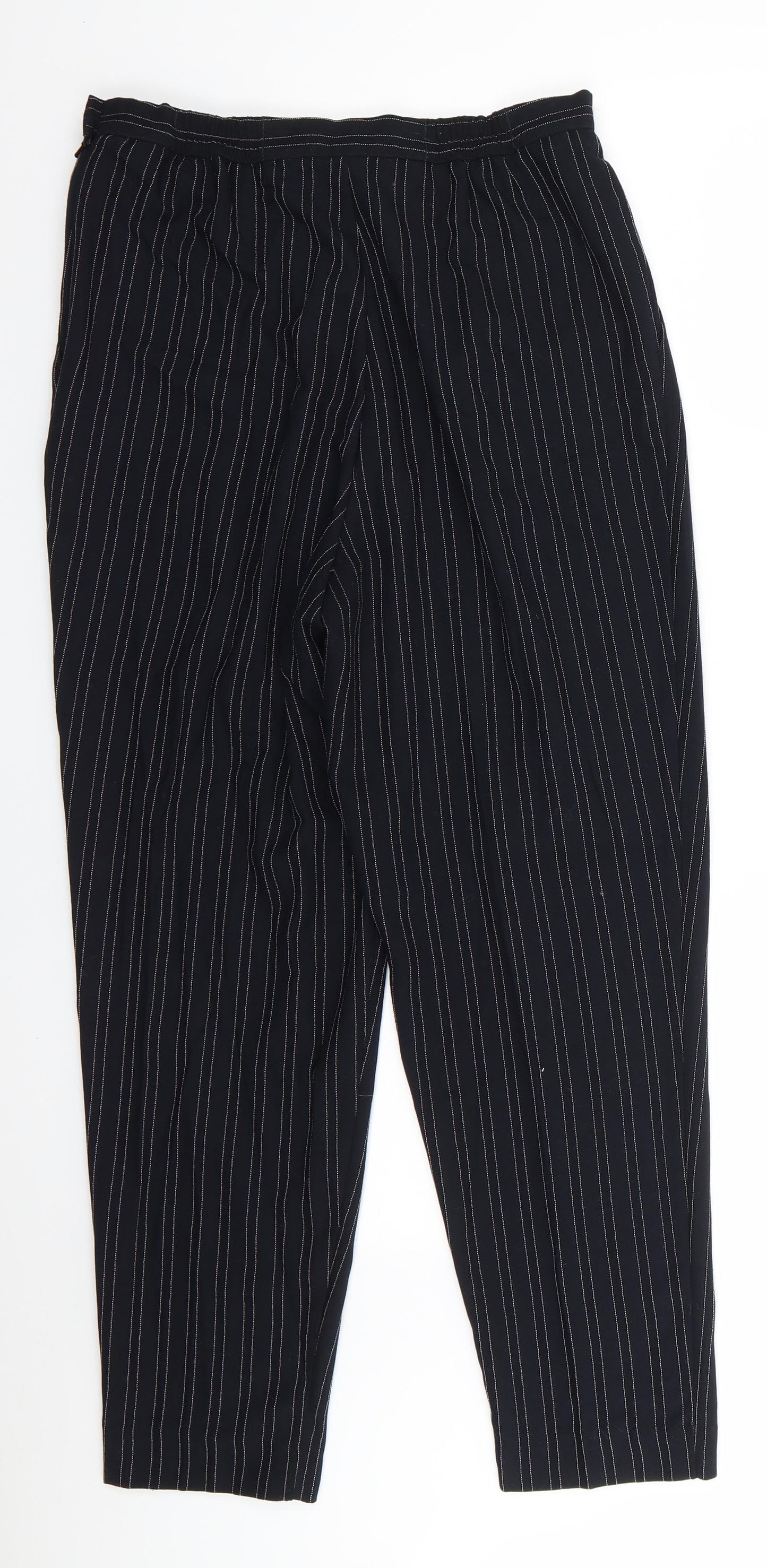 Elegance Womens Black Striped Polyester Trousers  Size 14 L29 in Regular  - Side Elastication White fine stripe