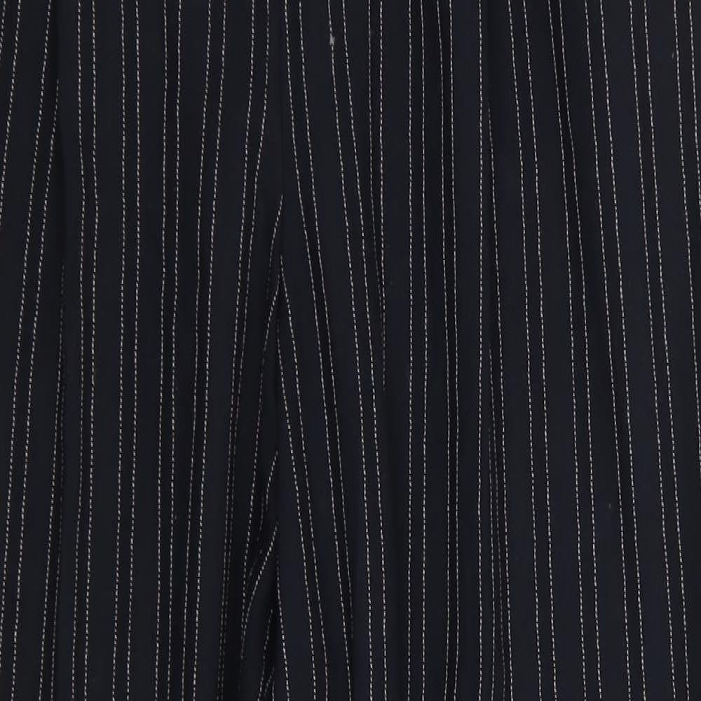 Elegance Womens Black Striped Polyester Trousers  Size 14 L29 in Regular  - Side Elastication White fine stripe