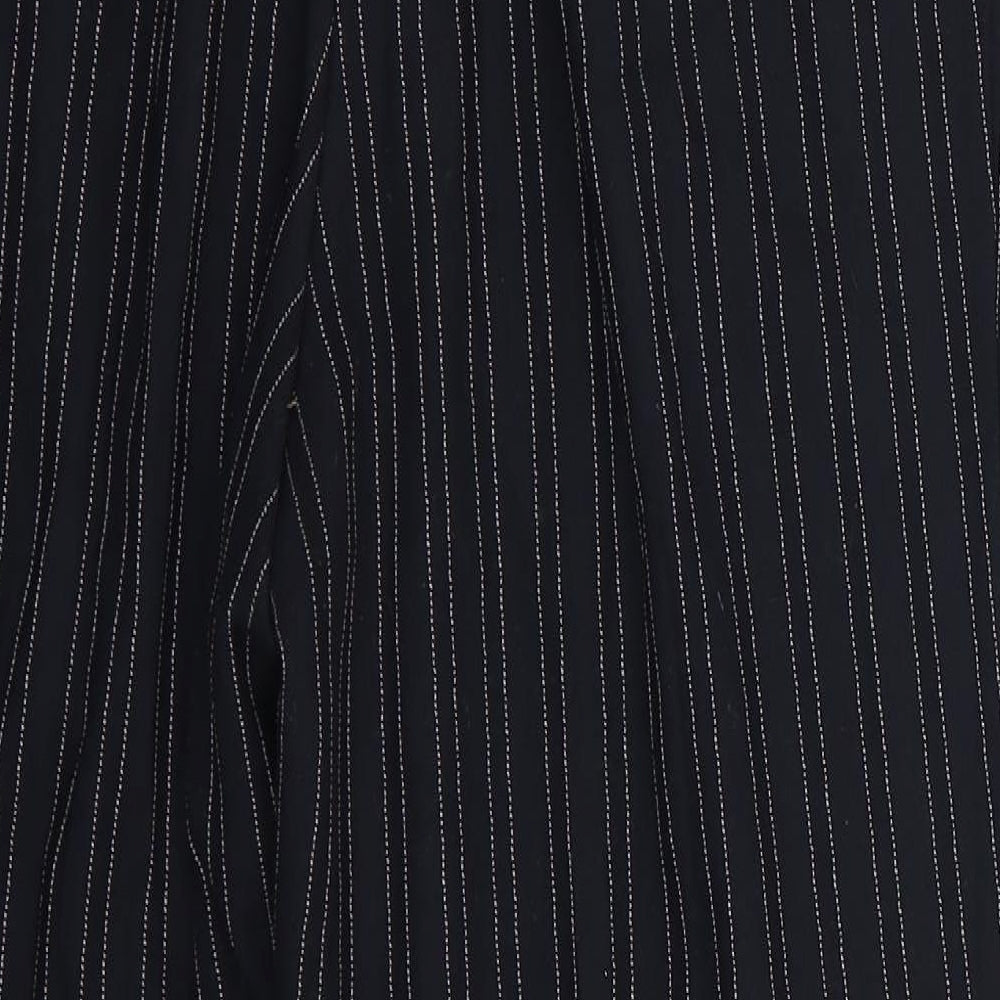 Elegance Womens Black Striped Polyester Trousers  Size 14 L29 in Regular  - Side Elastication White fine stripe