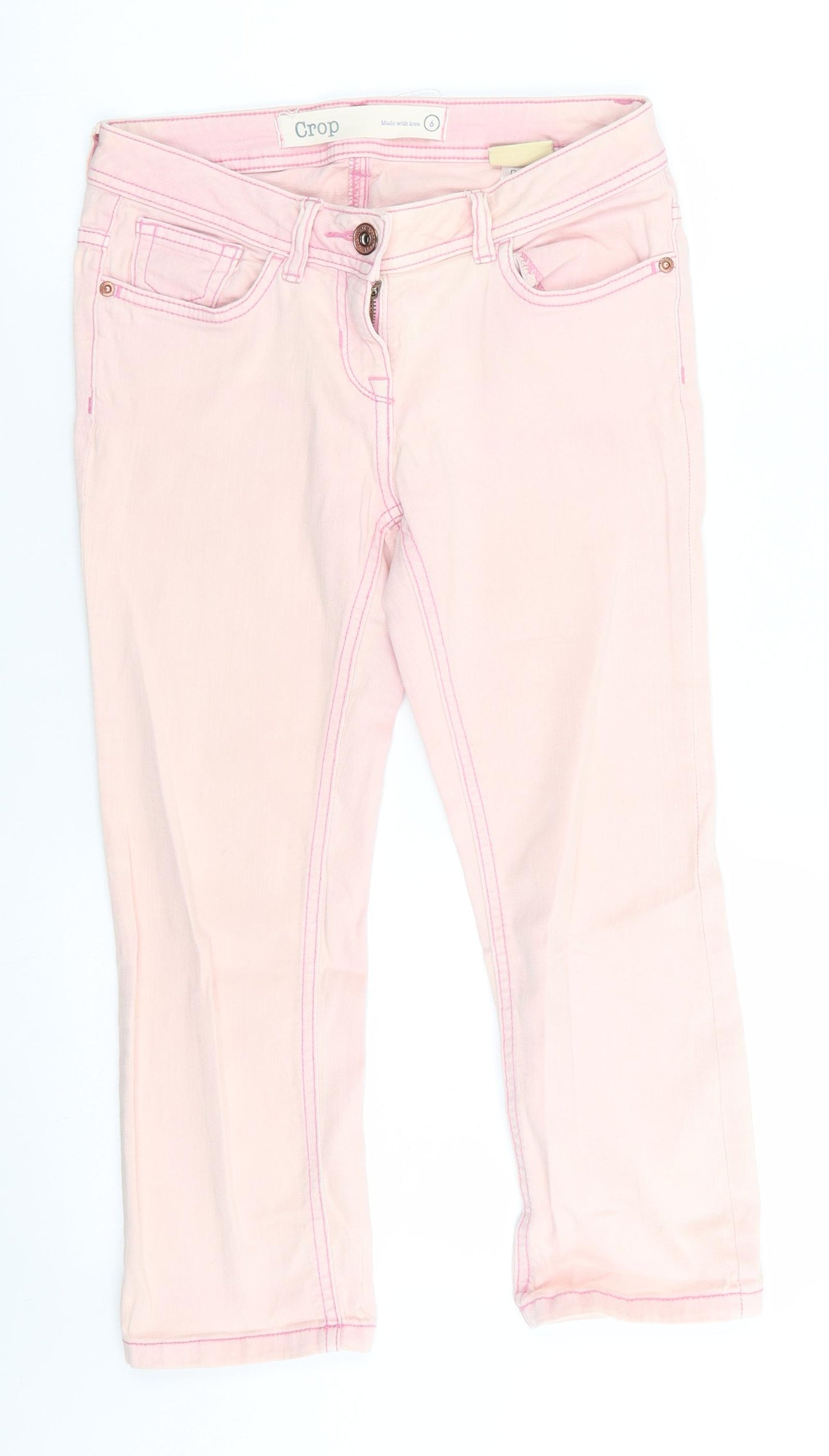 Made with Love Womens Pink  Cotton Cropped Jeans Size 6 L20 in Regular  - Pale pink