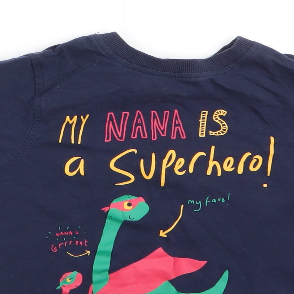 George Boys Blue Animal Print Cotton Basic T-Shirt Size 3-4 Years Round Neck  - Dinasour Navy Blue My Nana is a Superhero