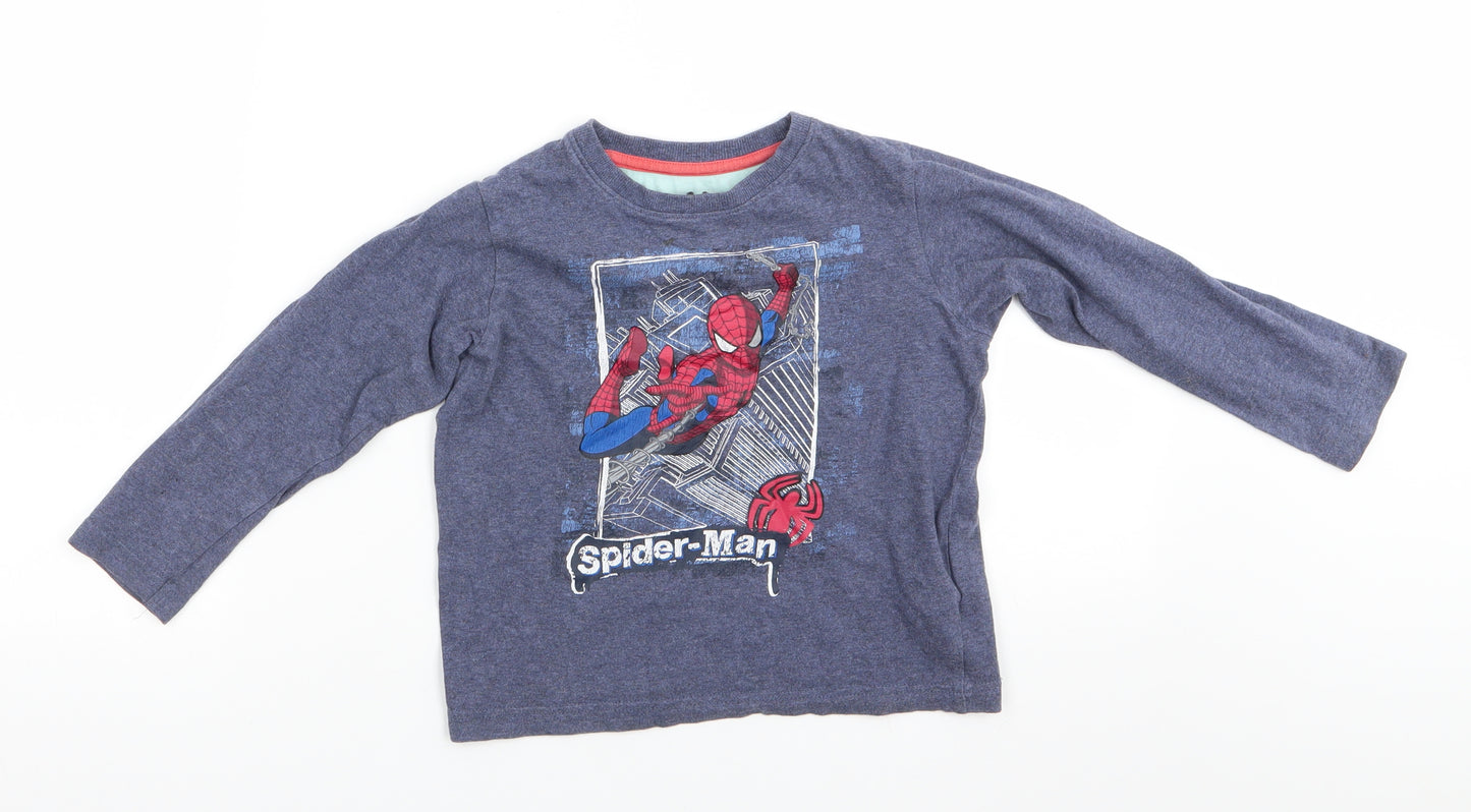 Marks and Spencer Boys Blue Animal Print Cotton Pullover Casual Size 4-5 Years Round Neck  - Spiderman
