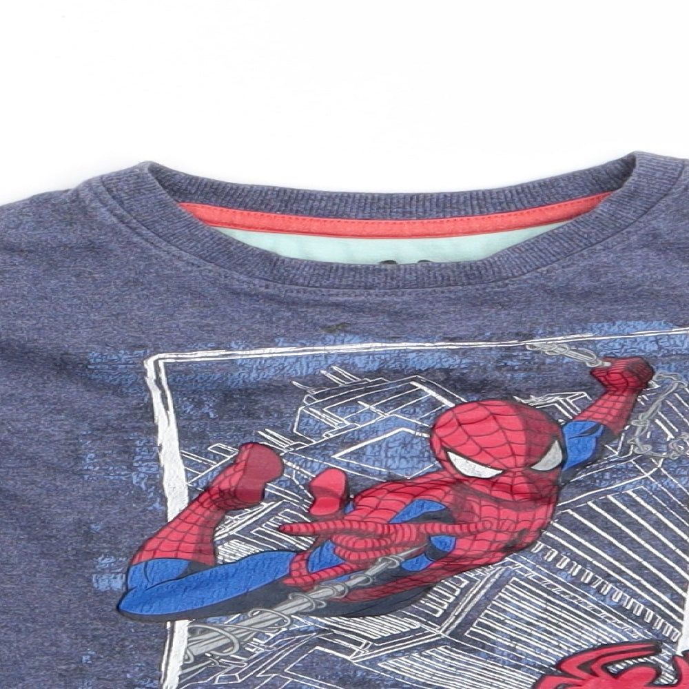 Marks and Spencer Boys Blue Animal Print Cotton Pullover Casual Size 4-5 Years Round Neck  - Spiderman