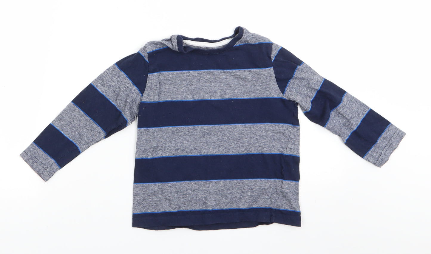 Primark Boys Blue Striped Cotton Pullover Casual Size 3-4 Years Round Neck