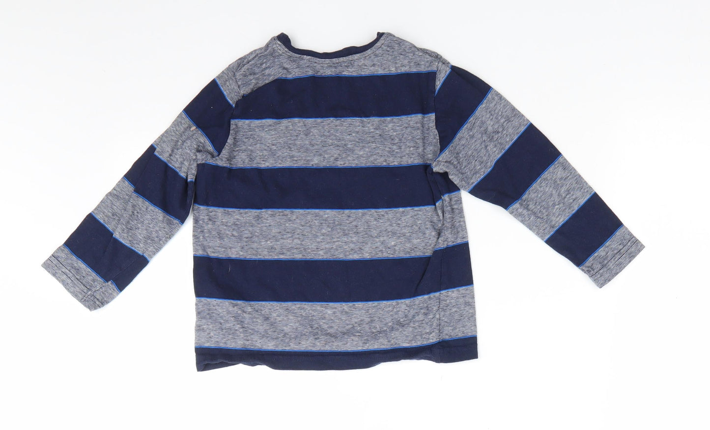 Primark Boys Blue Striped Cotton Pullover Casual Size 3-4 Years Round Neck
