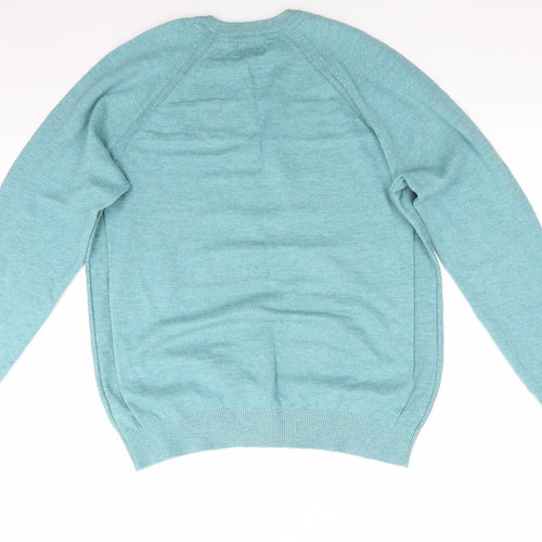 Marks and Spencer Mens Blue Round Neck  Cotton Pullover Jumper Size L   - Dull Turquoise mix