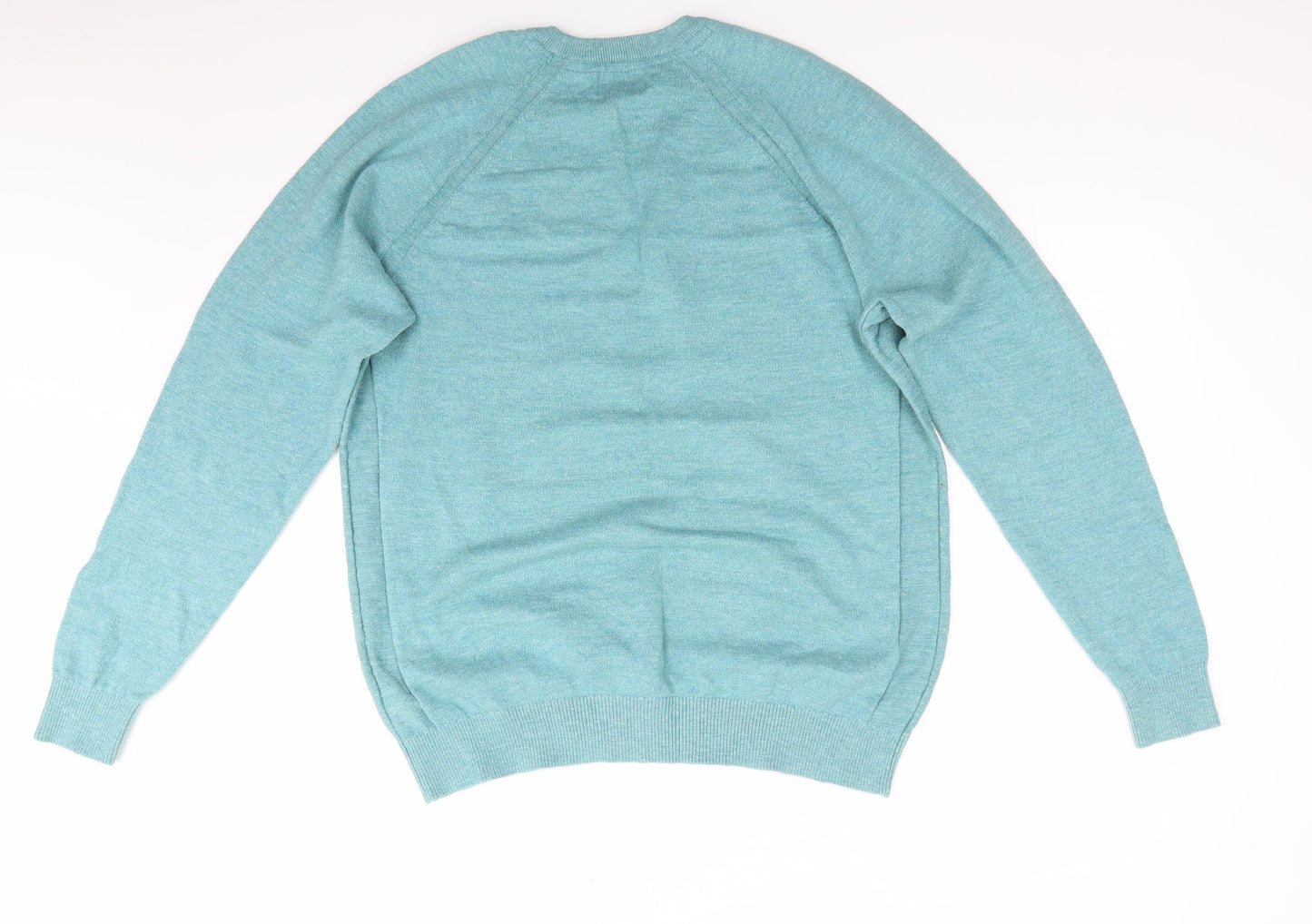 Marks and Spencer Mens Blue Round Neck  Cotton Pullover Jumper Size L   - Dull Turquoise mix