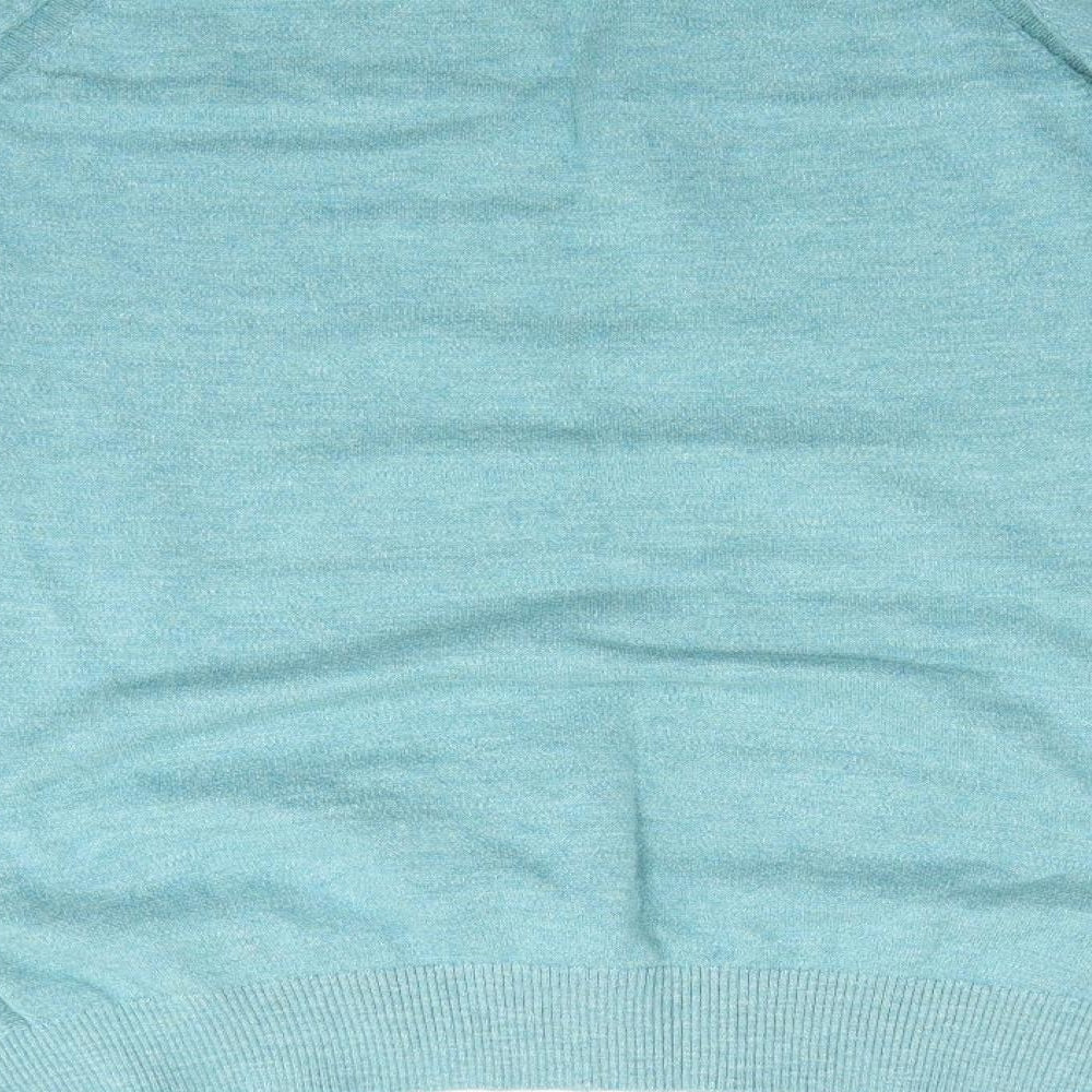 Marks and Spencer Mens Blue Round Neck  Cotton Pullover Jumper Size L   - Dull Turquoise mix