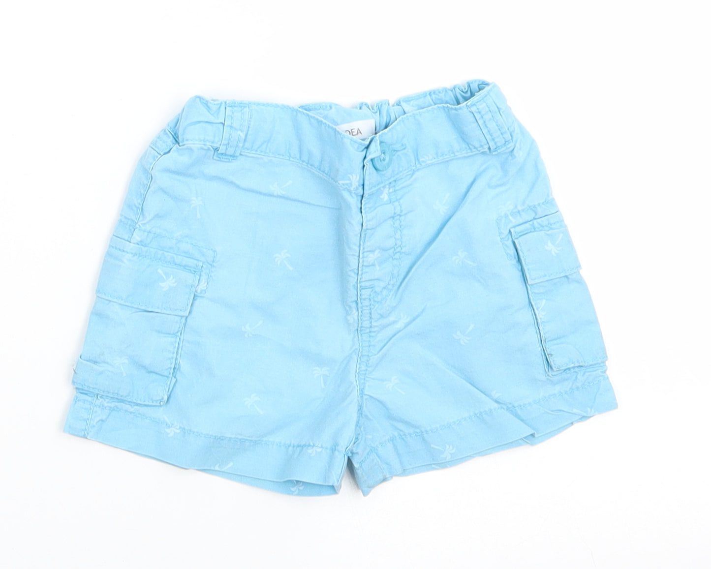 Victor Dodea Boys Blue Floral  Cargo Trousers Size 12 Months   - Palm Tree Print Back Elastication