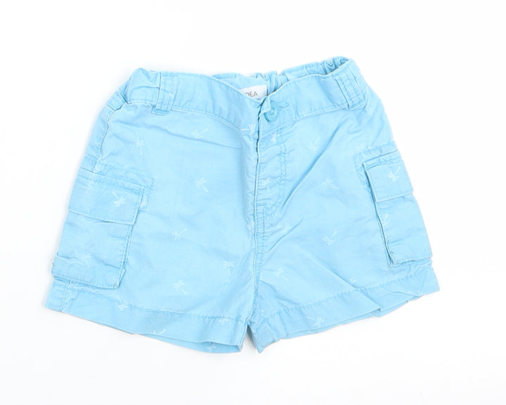 Victor Dodea Boys Blue Floral  Cargo Trousers Size 12 Months   - Palm Tree Print Back Elastication