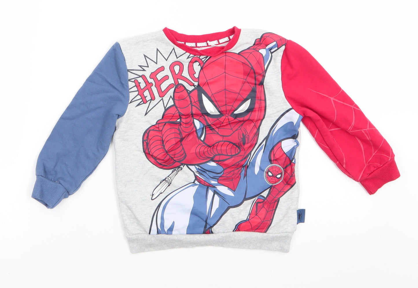 Marvel at George Boys Grey Animal Print Cotton Pullover Sweatshirt Size 3-4 Years   - Spider Man