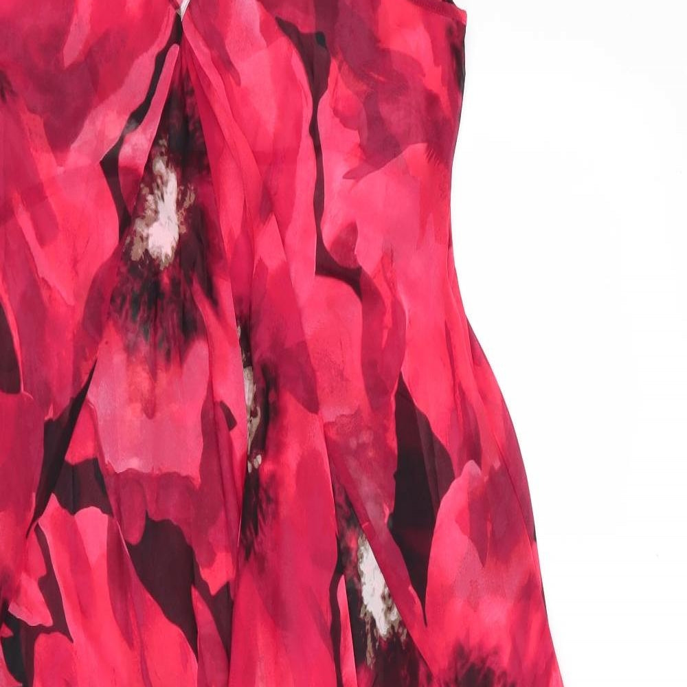 RJR John Rocha Womens Red Floral Polyester  Dress Size 14   - Abstract print Sheer fabric Subtle hankerchief hemline