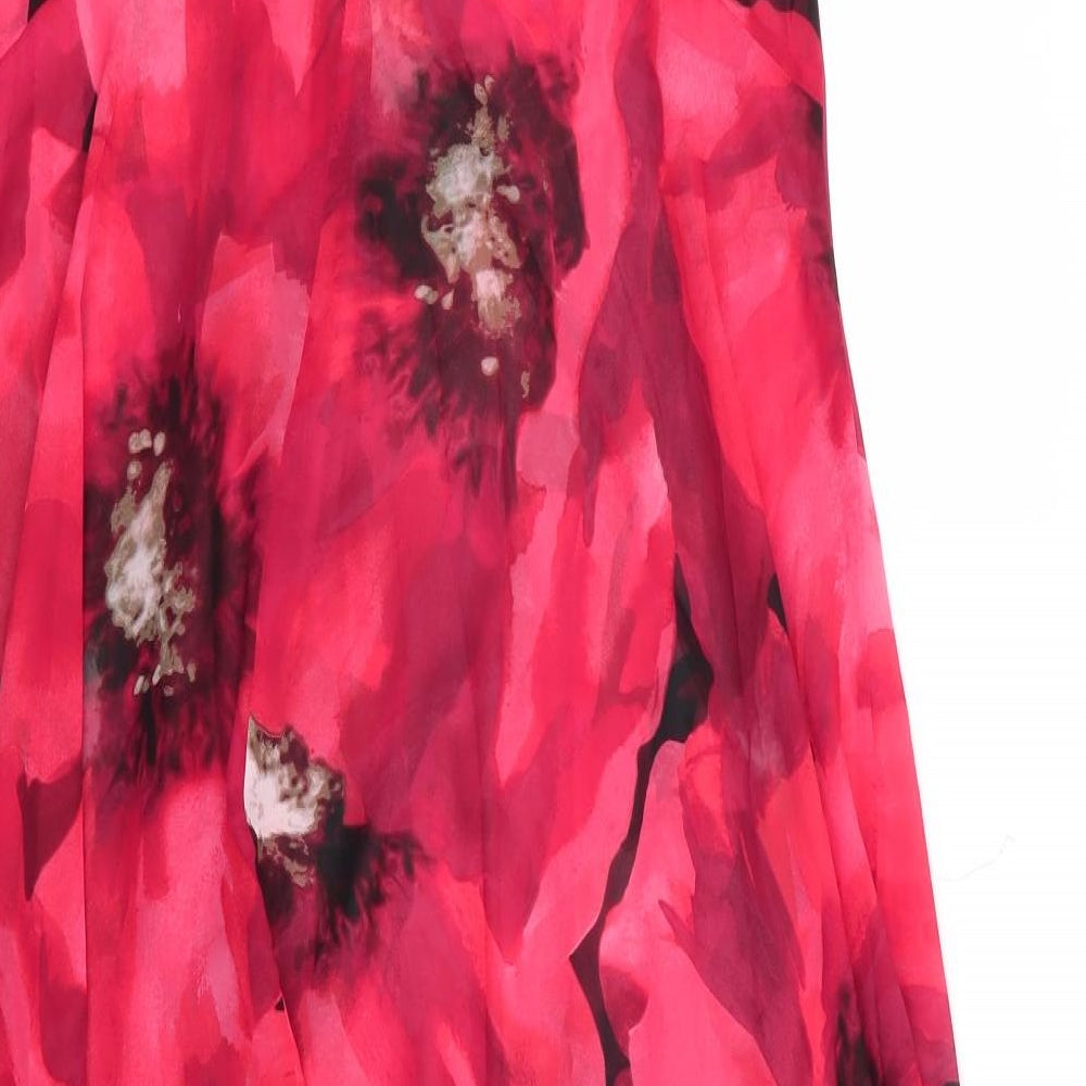 RJR John Rocha Womens Red Floral Polyester  Dress Size 14   - Abstract print Sheer fabric Subtle hankerchief hemline